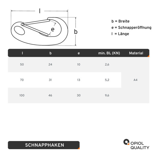 Schnapphaken L=50 Edelstahl A4