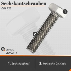 10 St&uuml;ck Sechskantschrauben M10x60 DIN 933 Edelstahl...