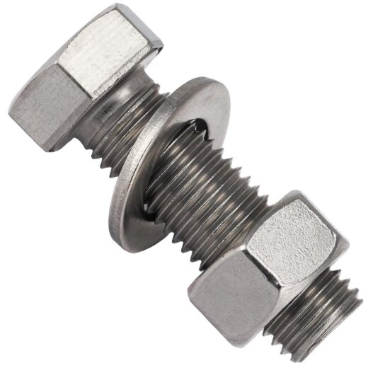 50 Stück Sechskantschrauben M10x45 DIN 933 Edelstahl A2 mit Sechskantmuttern M10 DIN 934 Edelstahl A2 und Unterlegscheiben 10,5 (M 10) DIN 125 Edelstahl A2