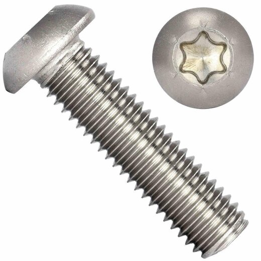 5 Stück Linsenkopfschrauben M8 X 25/25 mit Innensechsrund (TORX) ISO 7380, Vollgewinde, Edelstahl A2