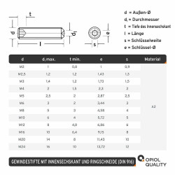 100 Stück Gewindestifte M5 X 10 mit Innensechskant u. Ringschneide DIN 916 Edelstahl A2