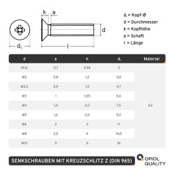 1 St&uuml;ck Senkkopfschrauben M5 X 30 mit Kreuzschlitz &quot;Z&quot; DIN 965 Edelstahl A2